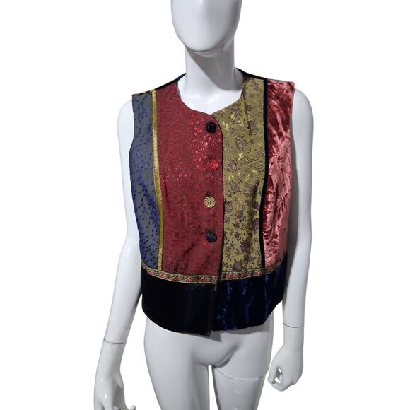 Vintage 90s Lucia Lukken Wo.ens size Small Broomskirts Eclectic Patchwork Vest - Picture 4 of 13
